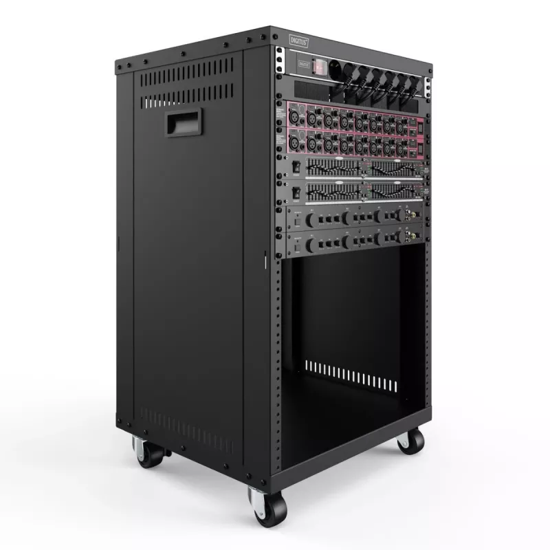 DIGITUS 16U AVS stovas 780x507x460mm srieginės tvirtinimo angos ratukai juodas