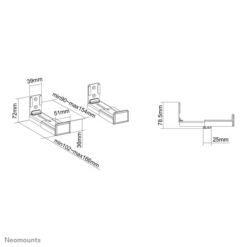 Neomounts AWL29-550BL1 laikiklis videobarui / soundbarui ant sienos – universalus, iki 15 kg