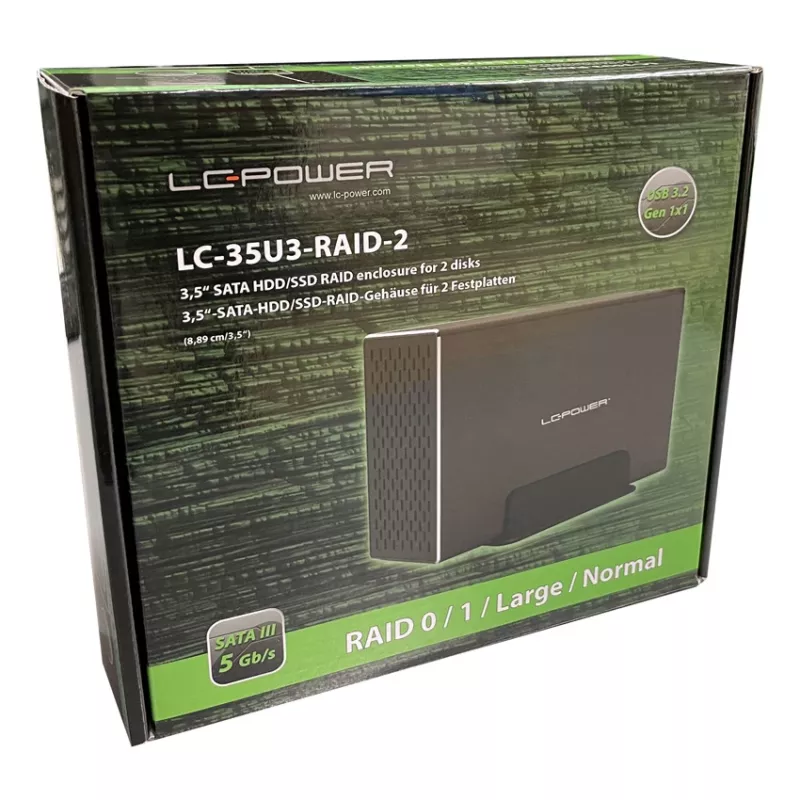 LC-POWER LC-35U3-RAID-2, Išorinis 2x 3,5 inch standžiųjų diskų korpusas su RAID, aliuminis, juodas
