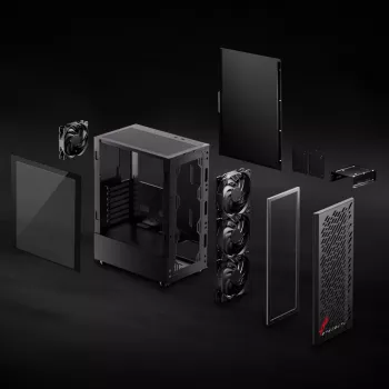 XPG VALOR AIR vidutinis bokštas, juodas, Midi Tower, PC, ATX, micro ATX, Mini-ATX, anglinis plienas, grūdintas stiklas, 16,6 cm