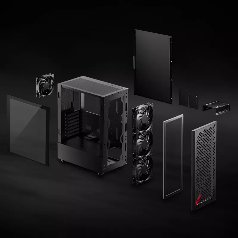 XPG VALOR AIR vidutinis bokštas, juodas, Midi Tower, PC, ATX, micro ATX, Mini-ATX, anglinis plienas, grūdintas stiklas, 16,6 cm