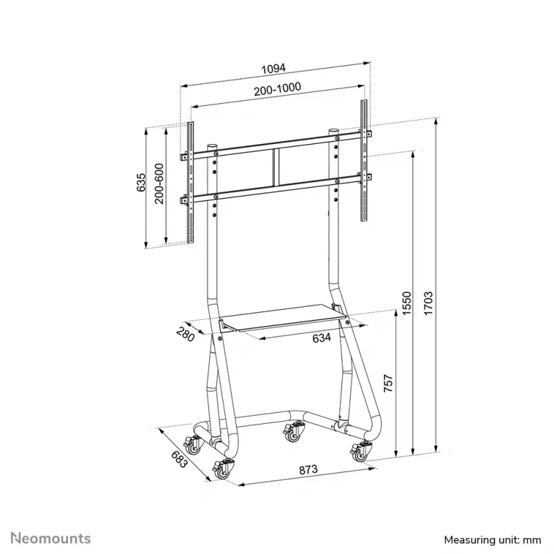 Neomounts NS-M3800BLACK mobilus stovas televizoriams 60-100 colių