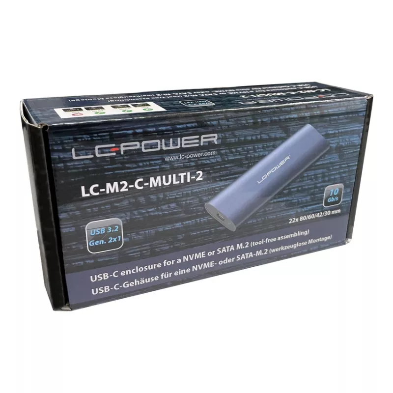 LC-Power M.2 SSD korpusas (NVMe ir SATA), USB 3.2 Gen.2x1, aliuminis - LC-M2-C-MULTI-2