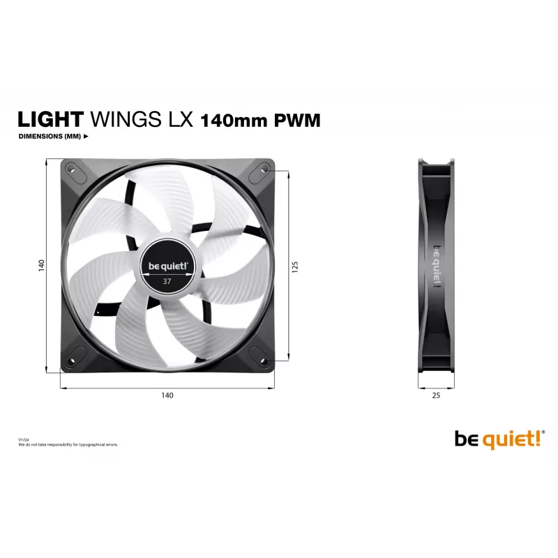 be quiet! LIGHT WINGS LX 140mm PWM 3-Pack juodas kompiuterio korpuso ventiliatorius 14 cm 3 vnt.