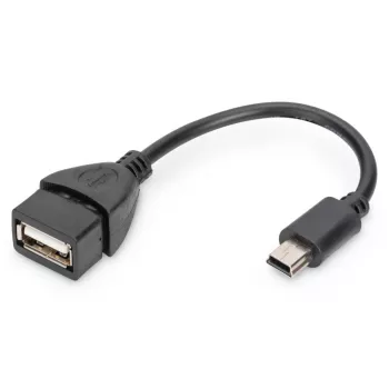 DIGITUS USB 2.0 adapterinis kabelis, OTG, tipas mini B - A M/F, 20 cm, USB 2.0, juodas