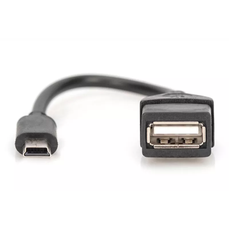 DIGITUS USB 2.0 adapterinis kabelis, OTG, tipas mini B - A M/F, 20 cm, USB 2.0, juodas