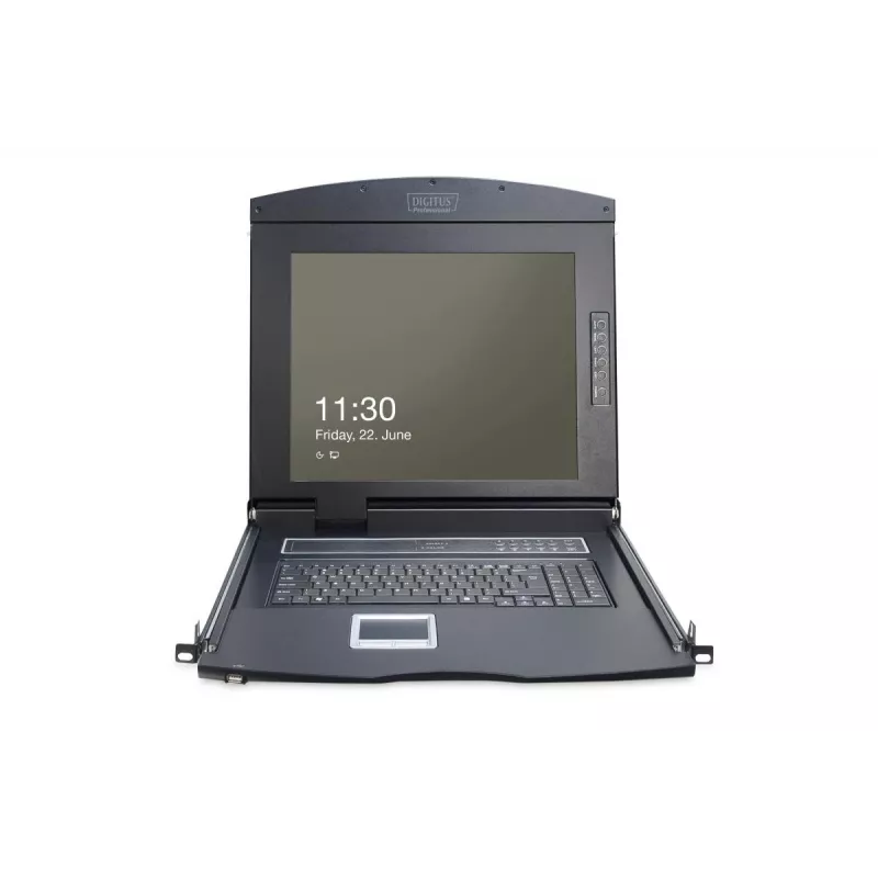 DIGITUS modulinė 43,2 cm (17 col.) TFT konsolė su 8 prievadų KVM, RAL 9005 juoda - QWERTY JAV
