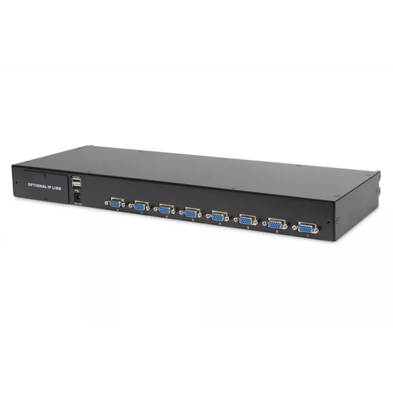 DIGITUS modulinė 43,2 cm (17 col.) TFT konsolė su 8 prievadų KVM, RAL 9005 juoda - QWERTY JAV
