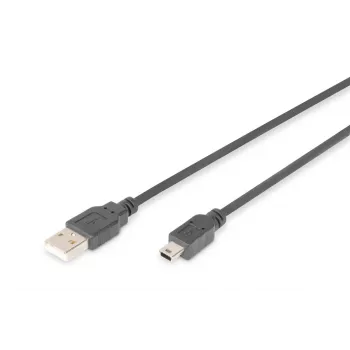 DIGITUS USB 2.0 kabelis, A tipo – mini B (5 kontaktų) M/M, 3 m, juodas