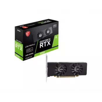 MSI GeForce RTX 3050 LP E 6G OC vaizdo plokštė, 6 GB GDDR6, PCIe x8 4.0, 1492 MHz, 96 bit, 2x HDMI 2.1 + DP 1.4a, 70 W, 2 ventiliatoriai, žemo profilio