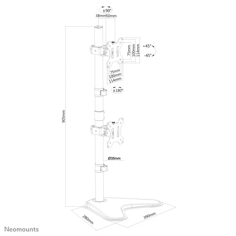 Neomounts FPMA-D550DDVBLACK monitorio stovas 10-32 colių – vertikalus montavimas