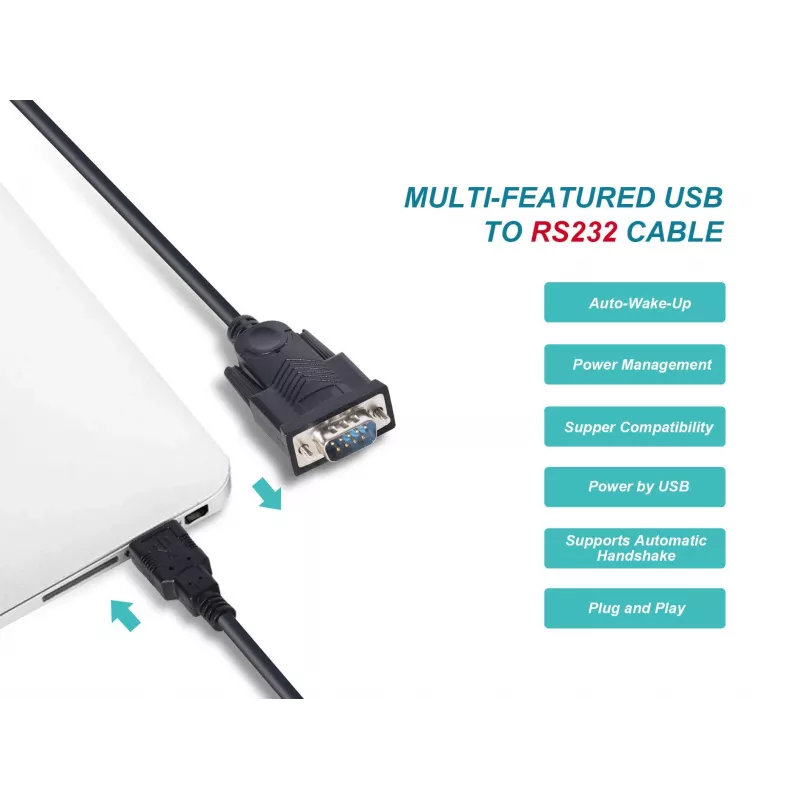Equip USB-A į Serial (DB9) laidas, M/M 1,5 m, juodas