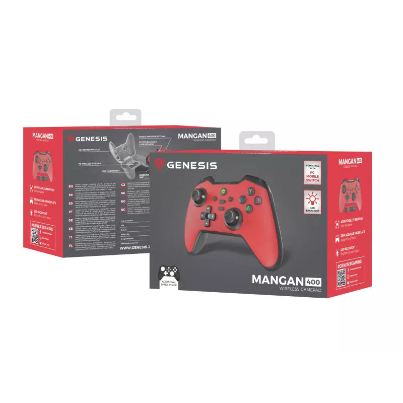 GENESIS Mangan 400 Red Bluetooth žaidimų pultas Analoginis / Skaitmeninis Android, MAC, Nintendo Switch, PC, iOS