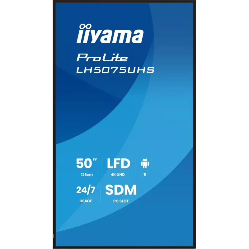 iiyama LH5075UHS-B2AG Skaitmeninės reklamos ekranas 125,7 cm (49,5 col.) LCD Wi-Fi 500 cd/m² 4K Ultra HD Juodas Įmontuotas procesorius Android 24/7