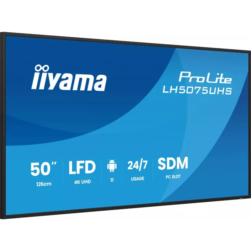 iiyama LH5075UHS-B2AG Skaitmeninės reklamos ekranas 125,7 cm (49,5 col.) LCD Wi-Fi 500 cd/m² 4K Ultra HD Juodas Įmontuotas procesorius Android 24/7