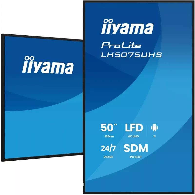 iiyama LH5075UHS-B2AG Skaitmeninės reklamos ekranas 125,7 cm (49,5 col.) LCD Wi-Fi 500 cd/m² 4K Ultra HD Juodas Įmontuotas procesorius Android 24/7