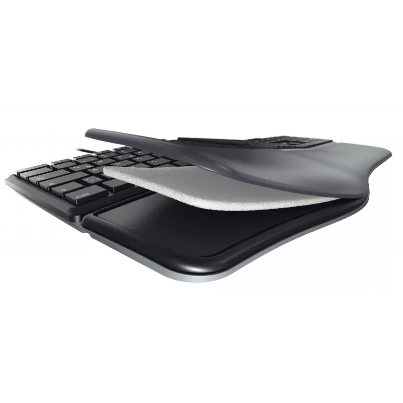 Laidinė ergonomiška pilno dydžio klaviatūra Cherry KC 4500 ERGO Juoda USB QWERTY UK 109 klavišų lenktas išdėstymas riešo atrama 1,8 m laidas