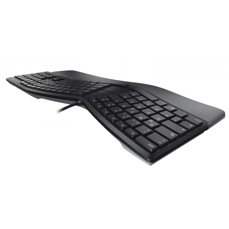 Laidinė ergonomiška pilno dydžio klaviatūra Cherry KC 4500 ERGO Juoda USB QWERTY UK 109 klavišų lenktas išdėstymas riešo atrama 1,8 m laidas