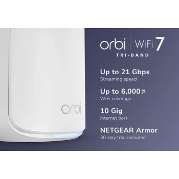 NETGEAR Orbi 870 Tri-Band (2.4 GHz / 5 GHz / 6 GHz) Wi-Fi 7 (802.11be) maršrutizatorius baltas 4 vidinės antenos