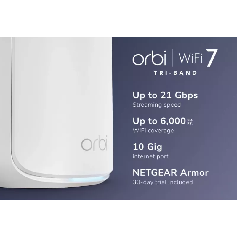 NETGEAR Orbi 870 Tri-Band (2.4 GHz / 5 GHz / 6 GHz) Wi-Fi 7 (802.11be) maršrutizatorius baltas 4 vidinės antenos