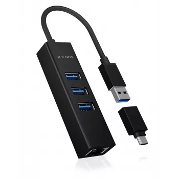 ICY BOX IB-HUB1419-LAN USB 3.2 Gen 1 (3.1 Gen 1) Type-A juodas