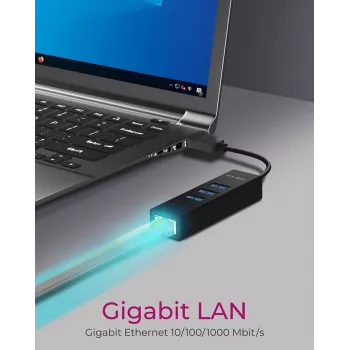 ICY BOX IB-HUB1419-LAN USB 3.2 Gen 1 (3.1 Gen 1) Type-A juodas