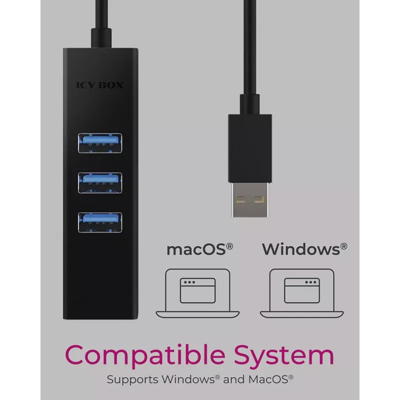 ICY BOX IB-HUB1419-LAN USB 3.2 Gen 1 (3.1 Gen 1) Type-A juodas