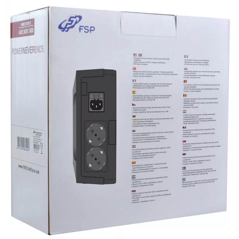 FSP Nano 800 nepertraukiamo maitinimo šaltinis (UPS) Atsarginis (Offline) 0.8 kVA 480 W 2 AC lizdai
