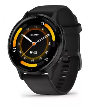 GARMIN Venu 3 - 45 mm, AMOLED ekranas, GPS, šlifuotas nerūdijančio plieno rėmelis, juodas korpusas, silikoninis dirželis