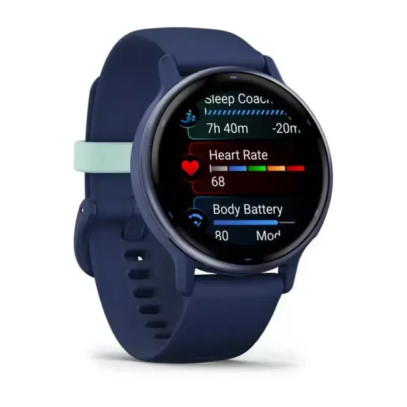 Išmanusis laikrodis GARMIN Vivoactive 5 — sportinis laikrodis, 42 mm aliuminio/polimero korpusas, AMOLED 1,2 colio, GPS/GLONASS/Galileo, optinis širdies ritmo matuoklis, SpO2, 5 ATM, Bluetooth/NFC