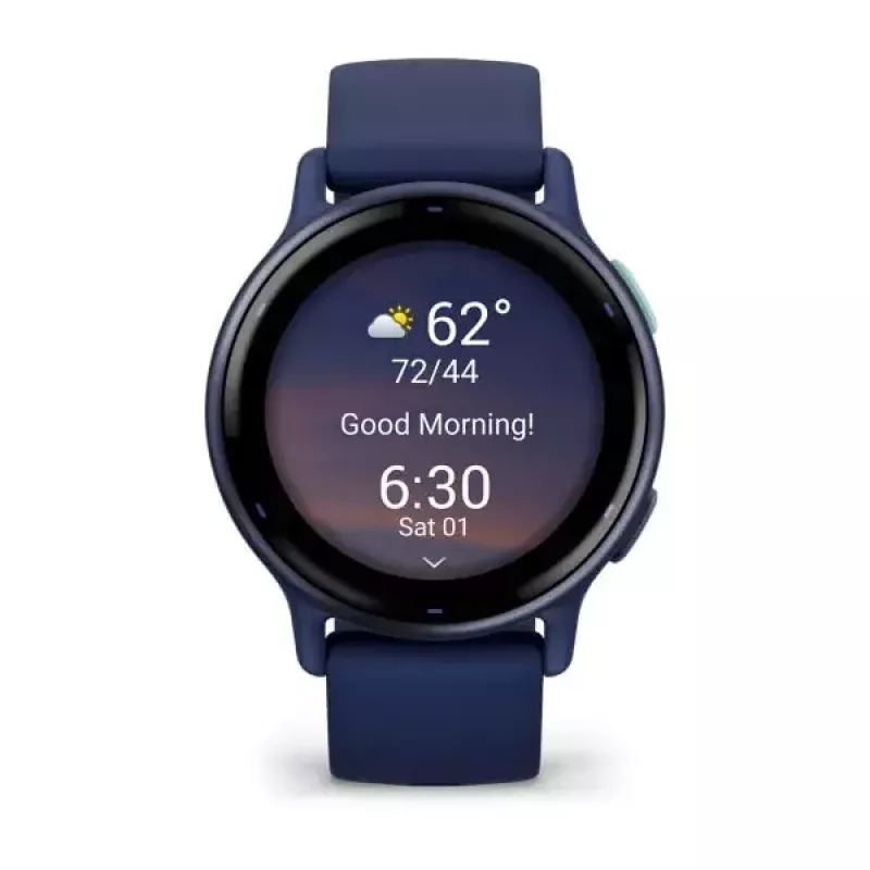 Išmanusis laikrodis GARMIN Vivoactive 5 — sportinis laikrodis, 42 mm aliuminio/polimero korpusas, AMOLED 1,2 colio, GPS/GLONASS/Galileo, optinis širdies ritmo matuoklis, SpO2, 5 ATM, Bluetooth/NFC