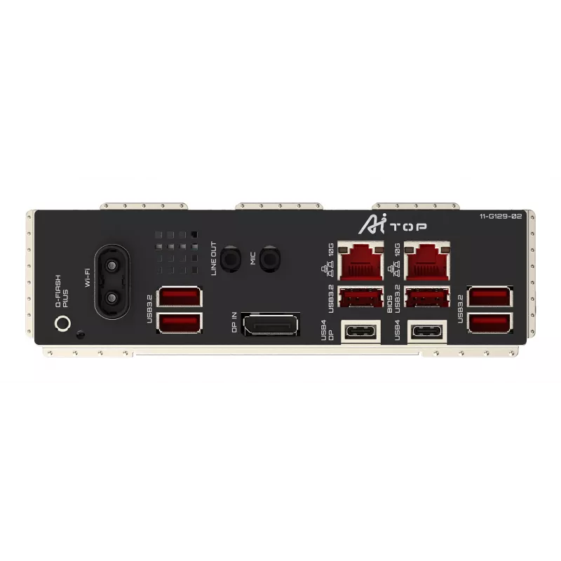 GIGABYTE TRX50 AI TOP-2B pagrindinė plokštė – AMD Ryzen Threadripper PRO 7000, 16+8+4 fazių skaitmeninis VRM, DDR5 iki 5200 MHz, 4xPCIe 5.0 M.2, Wi-Fi 7, 10 GbE LAN, USB 4