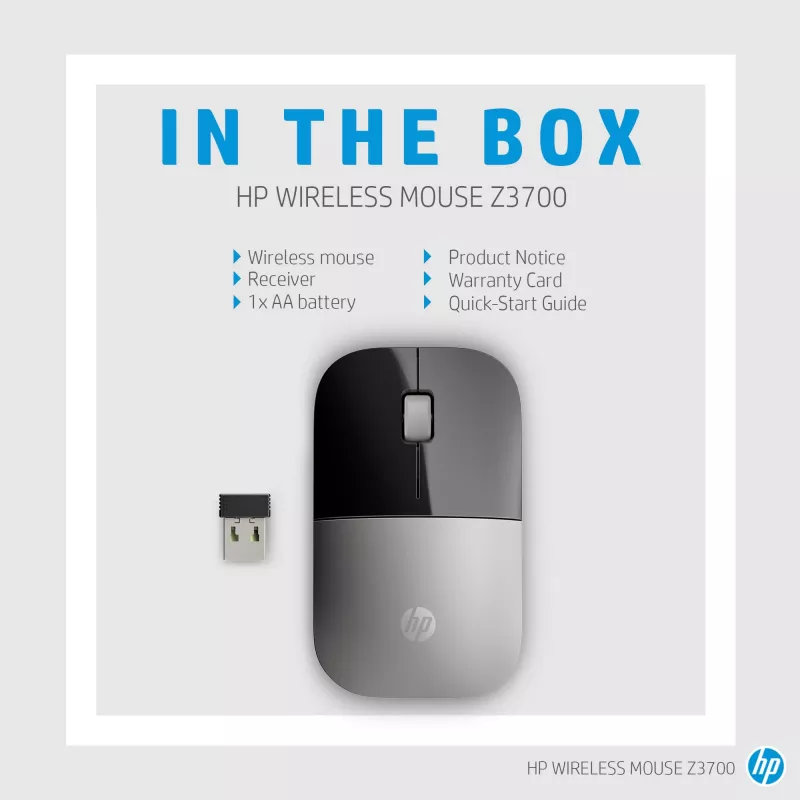 HP Z3700 Blue belaidė pelė, ambidekstrinė, optinė, RF belaidė, 1200 DPI, mėlyna