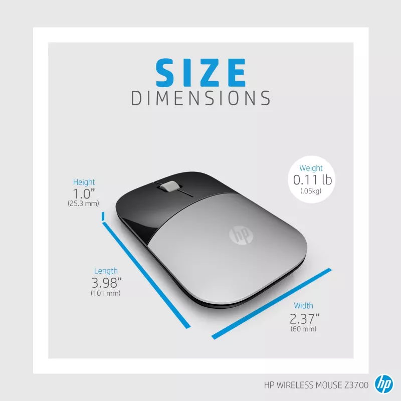 HP Z3700 Blue belaidė pelė, ambidekstrinė, optinė, RF belaidė, 1200 DPI, mėlyna