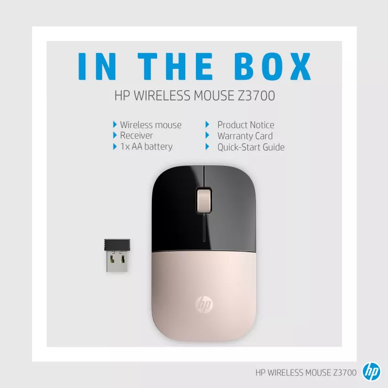 HP Z3700 Blue belaidė pelė, ambidekstrinė, optinė, RF belaidė, 1200 DPI, mėlyna