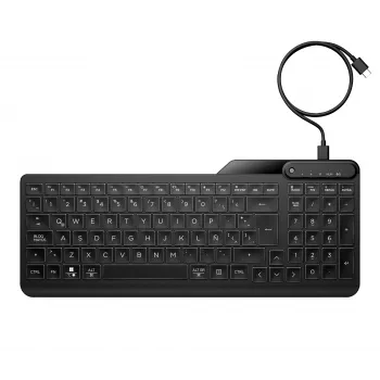 HP 405 daugelio įrenginių apšviesta laidinė klaviatūra, pilno dydžio (100%), laidinė, USB, membraninė, juoda