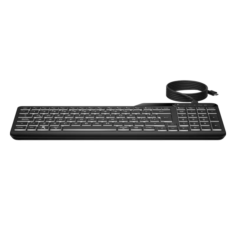 HP 405 daugelio įrenginių apšviesta laidinė klaviatūra, pilno dydžio (100%), laidinė, USB, membraninė, juoda