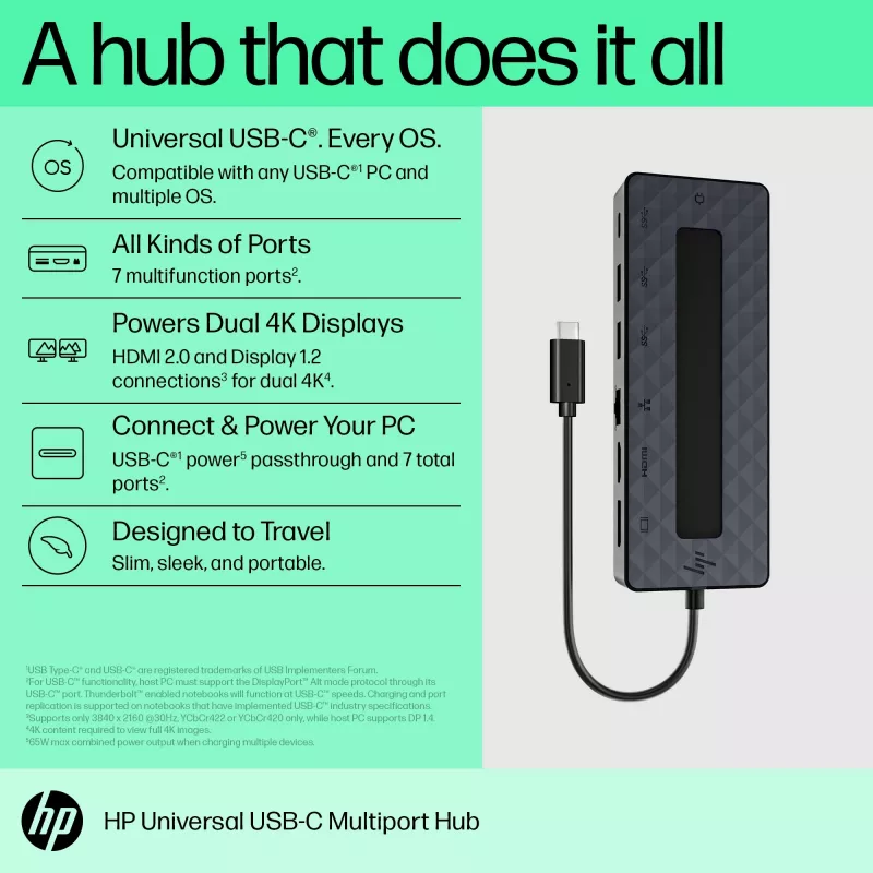 HP Universal USB-C Multiport Hub USB 3.2 Gen 1 Type-C juodas