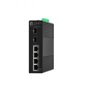 LevelOne IGS-2106P Hilbert 6 prievadų pramoninis gigabaitinis PoE Smart Lite jungiklis, 2 x SFP, 4 PoE išėjimai, 802.3at/af PoE