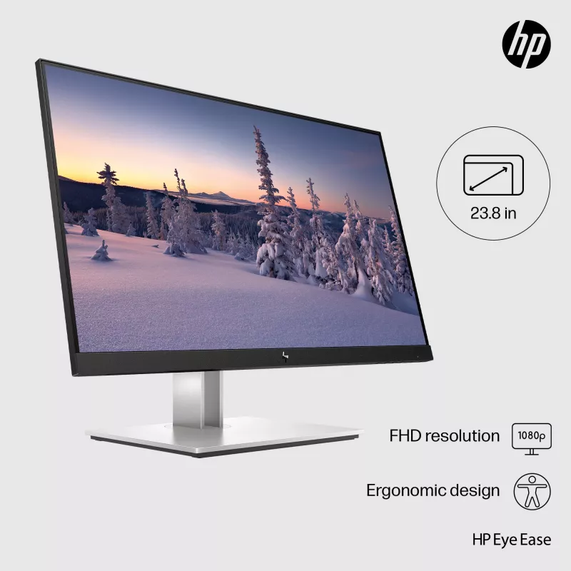HP E-Series E24 G4 FHD Monitorius, 60,5 cm (23,8 col.), 1920 x 1080 pikseliai, Full HD, LCD, 5 ms, Juodas