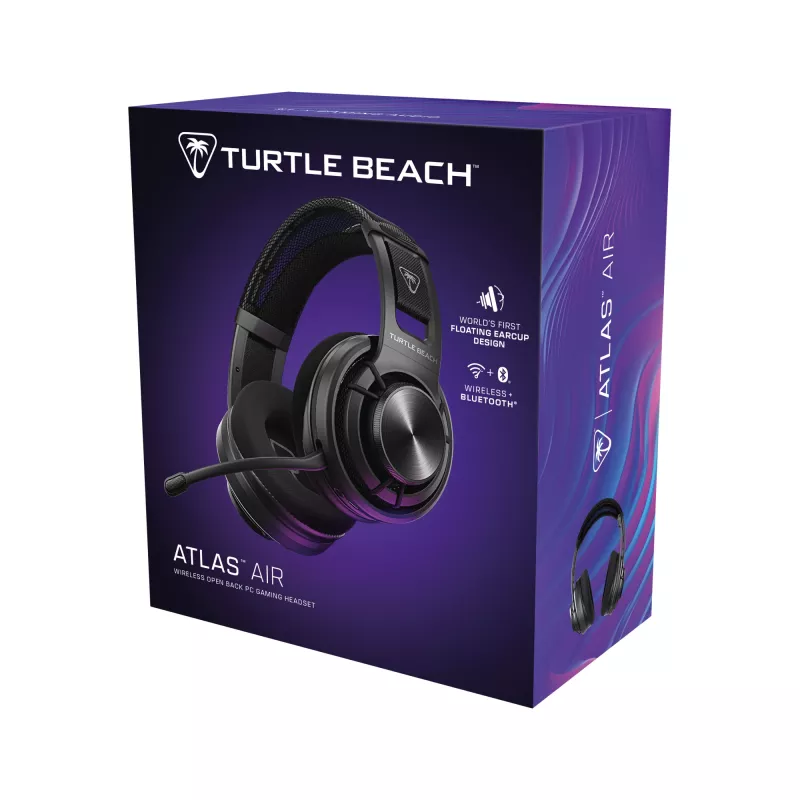 Turtle Beach Atlas Air belaidės atviros ausinės žaidimams asmeniniame kompiuteryje su 24 bitų aukštos ištikimybės garsu, transliacijų klasės mikrofonu, plūduriuojančiais ausų gaubtais, atminties putomis ir Bluetooth