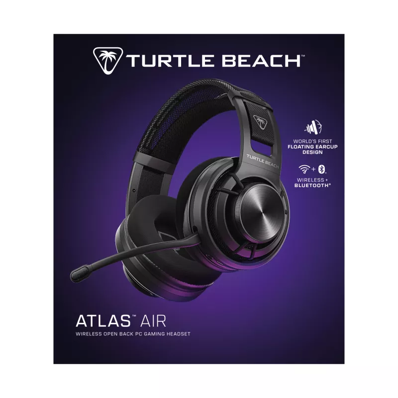 Turtle Beach Atlas Air belaidės atviros ausinės žaidimams asmeniniame kompiuteryje su 24 bitų aukštos ištikimybės garsu, transliacijų klasės mikrofonu, plūduriuojančiais ausų gaubtais, atminties putomis ir Bluetooth