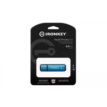 Kingston IronKey Vault Privacy 50 64GB USB atmintinė su AES-256 šifravimu, FIPS 197