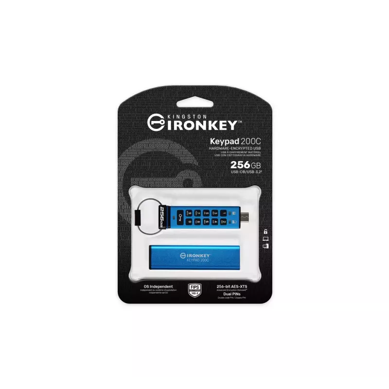 Kingston Technology IronKey 256GB USB-C klaviatūra 200C, FIPS 140-3 Lvl 3 AES-256