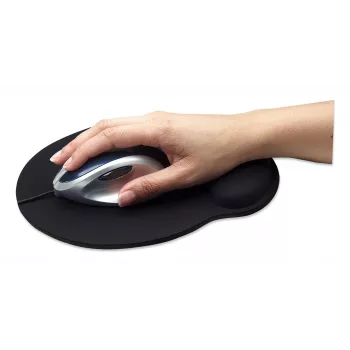 Manhattan Wrist Gel Support Pad and Mouse Mat, juoda, 241 × 203 × 40 mm, neslystanti bazė, Viso gyvenimo garantija, Kortelinė mažmeninė pakuotė