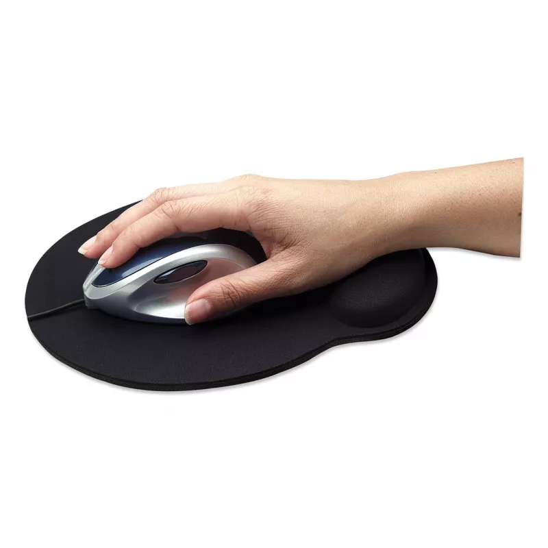 Manhattan Wrist Gel Support Pad and Mouse Mat, juoda, 241 × 203 × 40 mm, neslystanti bazė, Viso gyvenimo garantija, Kortelinė mažmeninė pakuotė