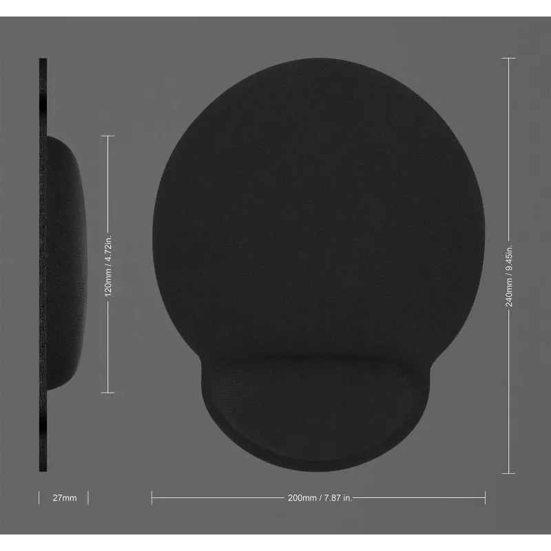 Manhattan Wrist Gel Support Pad and Mouse Mat, juoda, 241 × 203 × 40 mm, neslystanti bazė, Viso gyvenimo garantija, Kortelinė mažmeninė pakuotė