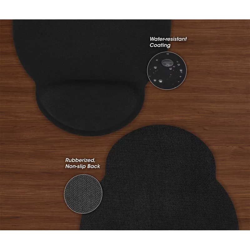 Manhattan Wrist Gel Support Pad and Mouse Mat, juoda, 241 × 203 × 40 mm, neslystanti bazė, Viso gyvenimo garantija, Kortelinė mažmeninė pakuotė