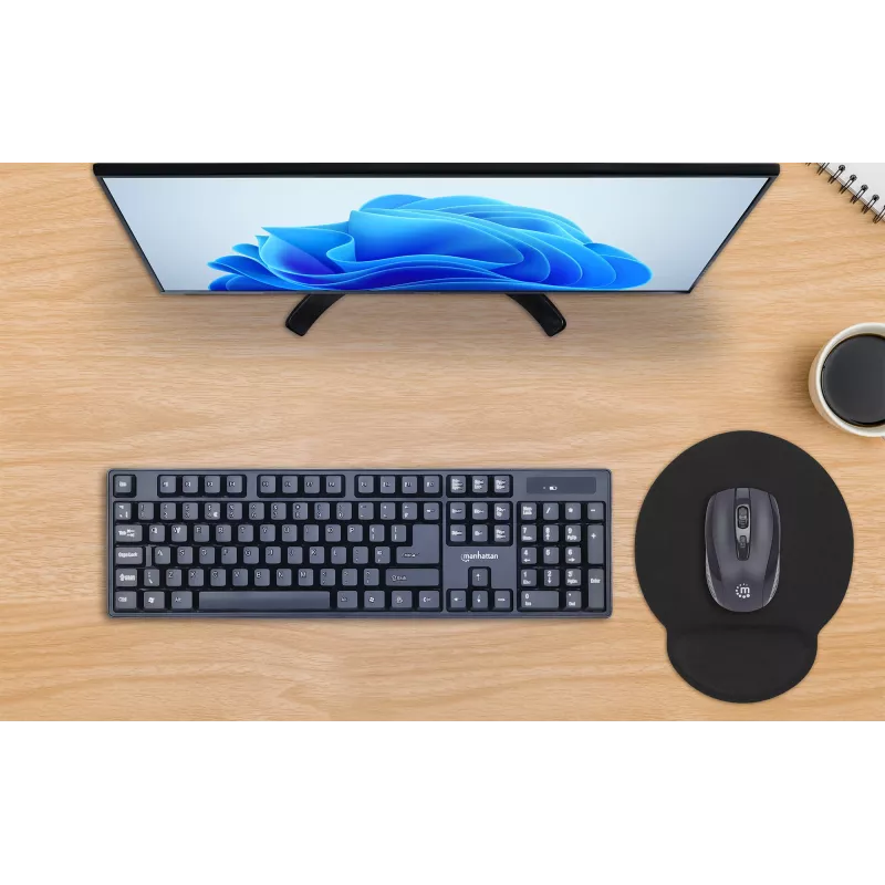 Manhattan Wrist Gel Support Pad and Mouse Mat, juoda, 241 × 203 × 40 mm, neslystanti bazė, Viso gyvenimo garantija, Kortelinė mažmeninė pakuotė