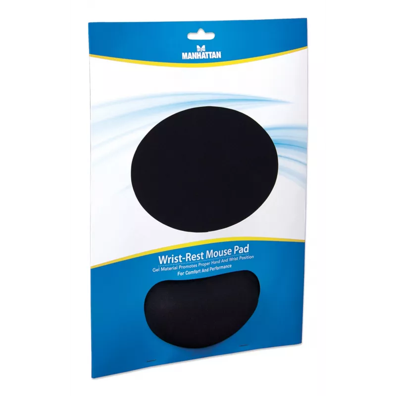 Manhattan Wrist Gel Support Pad and Mouse Mat, juoda, 241 × 203 × 40 mm, neslystanti bazė, Viso gyvenimo garantija, Kortelinė mažmeninė pakuotė